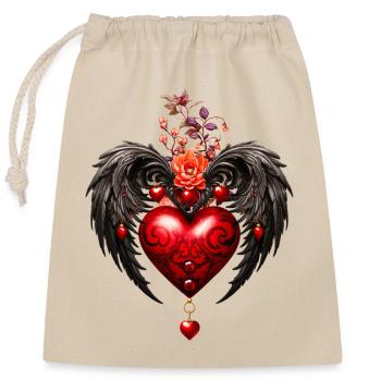 The Heart with Black Wings - Closable cotton gift bag (25x30cm) - nature - Front