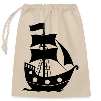 Pirate ship - Closable cotton gift bag (25x30cm) - nature - Front