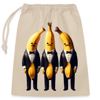 Bananen im Smoking - Verschließbarer Geschenkbeutel aus Baumwolle (25x30cm) - Natur - Vorne