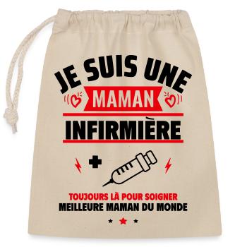 maman infirmière, Cadeau fête des mères - Sac cadeau en coton avec cordon (25 x 30 cm) - nature - Devant