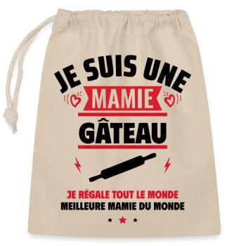 Mamie gâteau,Cadeau fête des grands-mères - Sac cadeau en coton avec cordon (25 x 30 cm) - nature - Devant