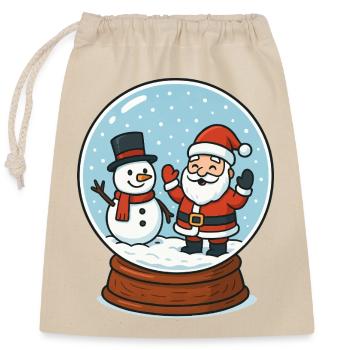 La magie de la boule à neige : le Père Noël et le bonhomme de neige - Sac cadeau en coton avec cordon (25 x 30 cm) - nature - Devant