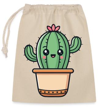 Kawaii Cactus in a Potted - Closable cotton gift bag (25x30cm) - nature - Front