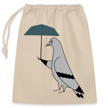 Pigeon with Umbrella – Urban Minimal Illustration - Verschließbarer Geschenkbeutel aus Baumwolle (25x30cm) - Natur - Vorne