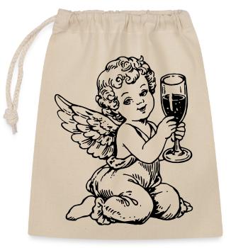 Sekt Engel – Cherub mit Sektglas Vintage - Verschließbarer Geschenkbeutel aus Baumwolle (25x30cm) - Natur - Vorne