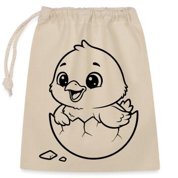 Cute Chick Hatching from Egg - Closable cotton gift bag (25x30cm) - nature - Front