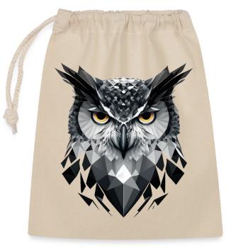 Hibou polygonal en noir et blanc – Bird Art - Sac cadeau en coton avec cordon (25 x 30 cm) - nature - Devant