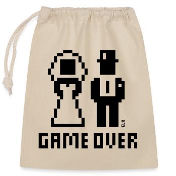 Game Over (Wedding / Stag Party Night / Pixel / B) - Closable cotton gift bag (25x30cm) - nature - Front