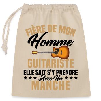 Fier de ma femme guitariste manche - Sac cadeau en coton avec cordon (25 x 30 cm) - nature - Devant