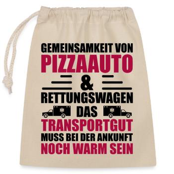 Gemeinsamkeit von Pizzaauto & Rettungswagen Sanitä - Verschließbarer Geschenkbeutel aus Baumwolle (25x30cm) - Natur - Vorne