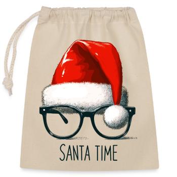 Santa Time - Trendige Weihnachten - Verschließbarer Geschenkbeutel aus Baumwolle (25x30cm) - Natur - Vorne