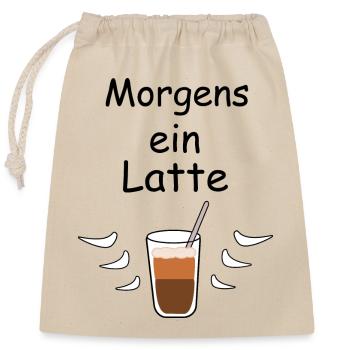 A latte in the morning - Closable cotton gift bag (25x30cm) - nature - Front