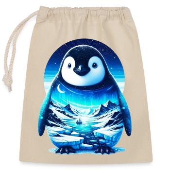 Pinguin - Verschließbarer Geschenkbeutel aus Baumwolle (25x30cm) - Natur - Vorne