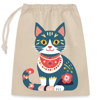 cute folklore cat - Closable cotton gift bag (25x30cm) - nature - Front