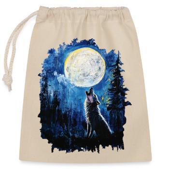 Wolf heult nach Mond - Verschließbarer Geschenkbeutel aus Baumwolle (25x30cm) - Natur - Vorne