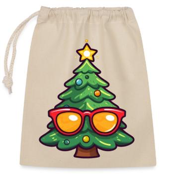 Sapin de Noël festif avec lunettes de soleil - Sac cadeau en coton avec cordon (25 x 30 cm) - nature - Devant