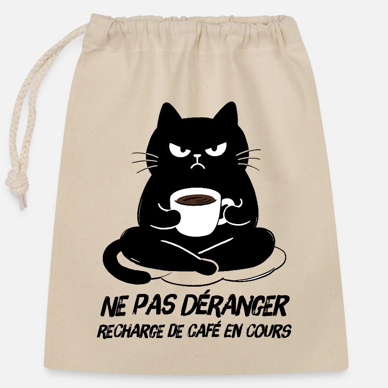Black Cat Coffee Refill in Progress - Closable cotton gift bag (25x30cm) - nature