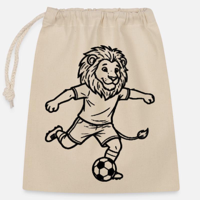 Lion Soccer Dash - Closable cotton gift bag (25x30cm) - nature