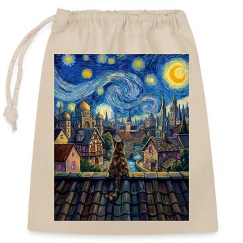 Tabby-Katze Sternennacht-Dorf-Kunst - Verschließbarer Geschenkbeutel aus Baumwolle (25x30cm) - Natur - Vorne