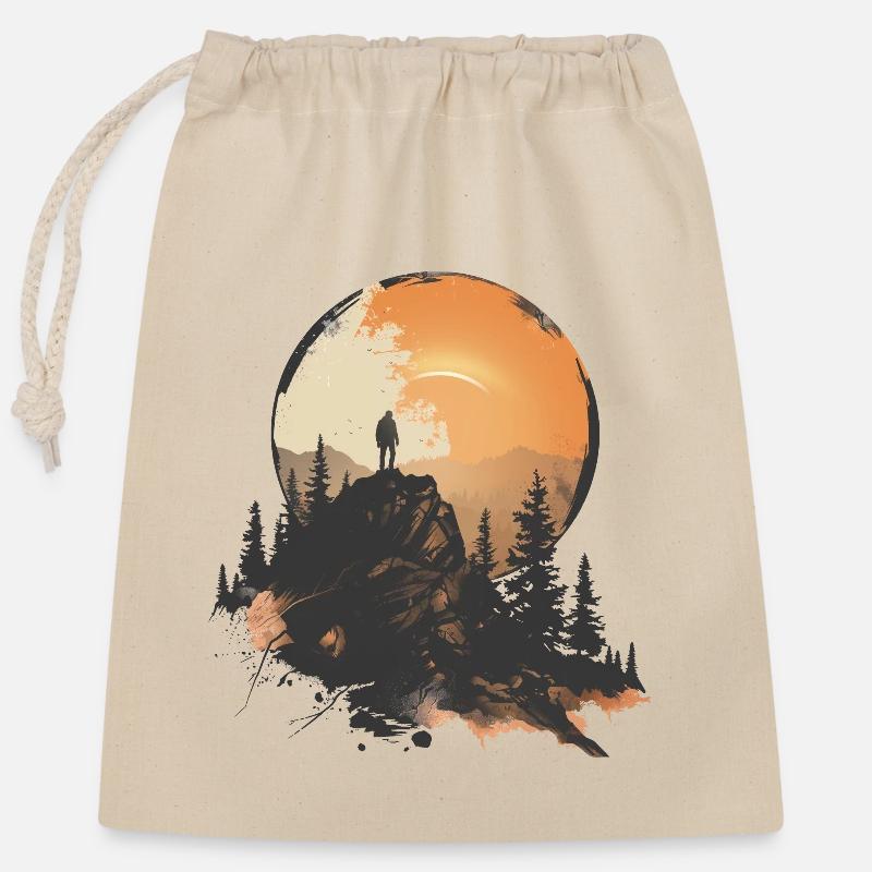 Hiker, hike, mountain logo - Closable cotton gift bag (25x30cm) - nature