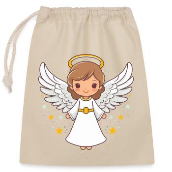 Angels suitable for Christmas - Closable cotton gift bag (25x30cm) - nature - Front