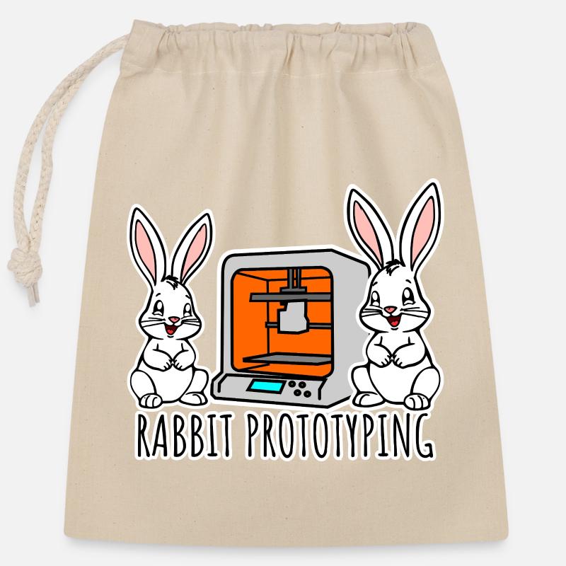 Prototypage de lapins - Impression de lapins avec une imprimante 3D - Sac cadeau en coton avec cordon (25 x 30 cm) - nature