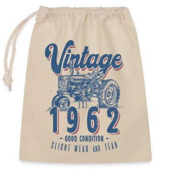 Anniversaire Fermier Tracteur Vintage Né En 1962 - Sac cadeau en coton avec cordon (25 x 30 cm) - nature - Devant
