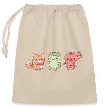 Süßes Japanisches Yokai Trio Kitsune Kappa Und Oni - Verschließbarer Geschenkbeutel aus Baumwolle (25x30cm) - Natur - Vorne