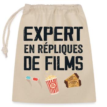 Expert en répliques de films cadeau humour cinéma - Sac cadeau en coton avec cordon (25 x 30 cm) - nature - Devant