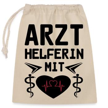 Arzthelferin mit Herz Geschenk - Verschließbarer Geschenkbeutel aus Baumwolle (25x30cm) - Natur - Vorne