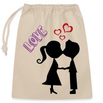 Hochzeit Brautpaar Geschenk Just Married Love - Verschließbarer Geschenkbeutel aus Baumwolle (25x30cm) - Natur - Vorne