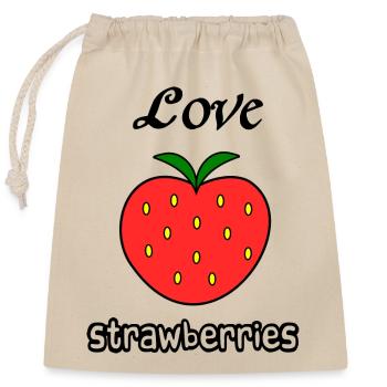 Love strawberries - Verschließbarer Geschenkbeutel aus Baumwolle (25x30cm) - Natur - Vorne