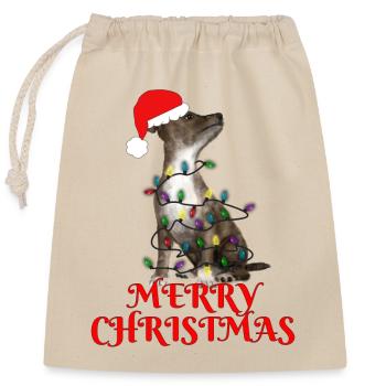 Cadeau de Noël Chien Cordon Lumières - Sac cadeau en coton avec cordon (25 x 30 cm) - nature - Devant