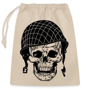 Skull soldier with bullet and helmet - Closable cotton gift bag (25x30cm) - nature - Front