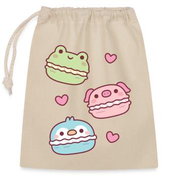 Cute Green Frog Pink Piggy Blue Penguin Macarons - Closable cotton gift bag (25x30cm) - nature - Front