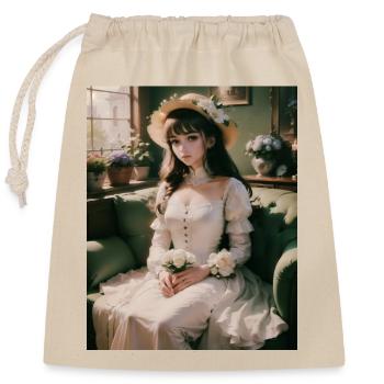 Portrait de jeune fille Anime avec des fleurs - Sac cadeau en coton avec cordon (25 x 30 cm) - nature - Devant