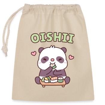 Süßer Panda liebt es, japanisches Sushi Oishii zu essen - Verschließbarer Geschenkbeutel aus Baumwolle (25x30cm) - Natur - Vorne