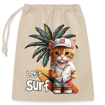 Let's Surf Cat with Surfboard - Closable cotton gift bag (25x30cm) - nature - Front