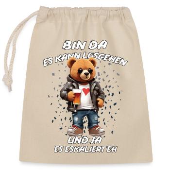 Cool Bear Beer Party - Closable cotton gift bag (25x30cm) - nature - Front