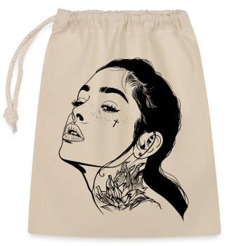Tatouage Portrait de fille - Sac cadeau en coton avec cordon (25 x 30 cm) - nature - Devant