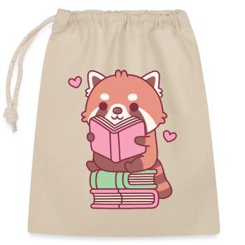 Niedlicher roter Panda, der ein Buch liest, während er auf einem Buch sitzt - Verschließbarer Geschenkbeutel aus Baumwolle (25x30cm) - Natur - Vorne