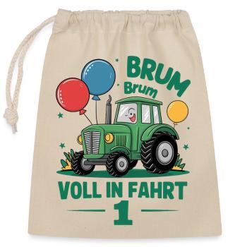 Cooler Traktor 1. Geburtstag: Bestseller Geschenk! - Verschließbarer Geschenkbeutel aus Baumwolle (25x30cm) - Natur - Vorne