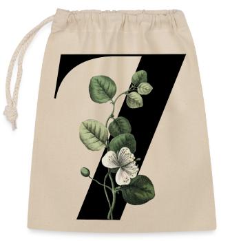 Nummer 7 Blumengrün -7. Blumengeburtstag - Verschließbarer Geschenkbeutel aus Baumwolle (25x30cm) - Natur - Vorne
