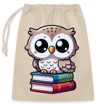 Owl on books - Closable cotton gift bag (25x30cm) - nature - Front