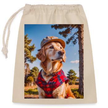 Golden Retriever trägt ein rotes Holzfällerhemd - Verschließbarer Geschenkbeutel aus Baumwolle (25x30cm) - Natur - Vorne