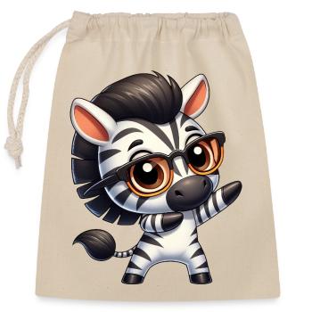 Mignon zèbre dabbing dessin animé nerd lunettes safari - Sac cadeau en coton avec cordon (25 x 30 cm) - nature - Devant