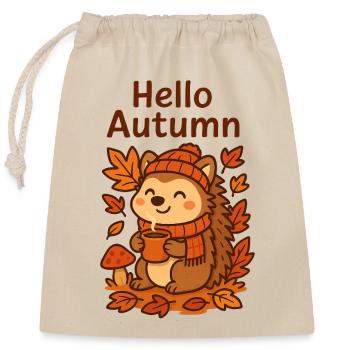 Hello Autumn Hedgehog Cozy Sip Igel Herbst  - Verschließbarer Geschenkbeutel aus Baumwolle (25x30cm) - Natur - Vorne