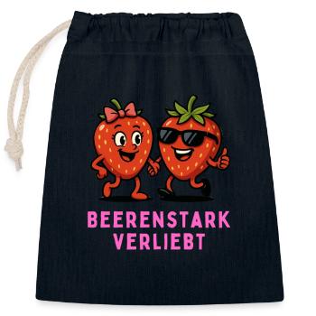 Berry Strong In Love Cartoon Strawberries Motif - Closable cotton gift bag (25x30cm) - navy - Front