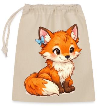 Flotter Fuchs mit Schmetterling - Verschließbarer Geschenkbeutel aus Baumwolle (25x30cm) - Natur - Vorne