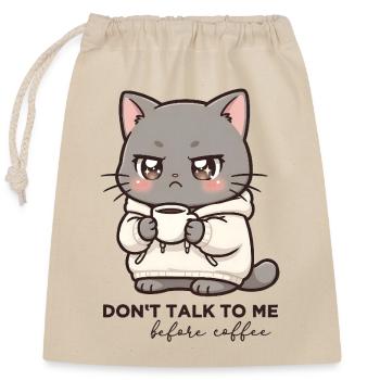 Don‘t talk to me before Coffee cat - Verschließbarer Geschenkbeutel aus Baumwolle (25x30cm) - Natur - Vorne